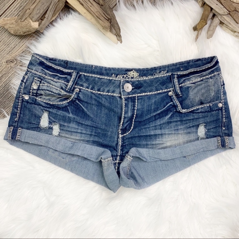 SOLD! Rolled Hem Distressed Denim Booty Shorts - Picture 1 of 6
